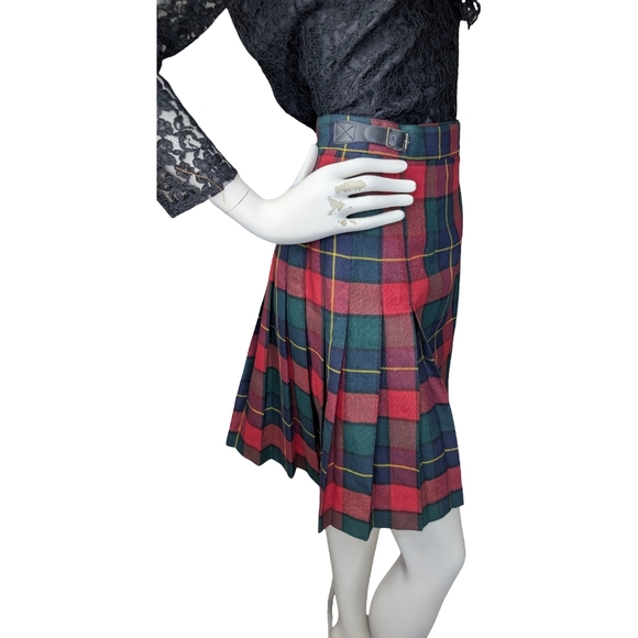 Vintage Womens Plaid Pleated Tartan Skirt/Kilt, 26-27" Waist - Picture 2 of 7